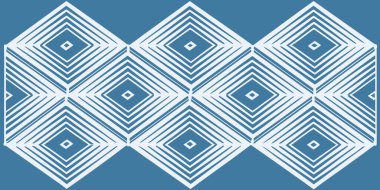 Modern ve minimalist bir geometrik desen. Yuvalanmış kareler ve elmaslar serin mavi ve beyaz palette tekrar ediyor. Özgeçmiş, tekstil ve modern tasarım projeleri için ideal.