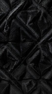 Yüksek çözünürlüklü siyah sahte kürk dokusu koyu gölgeli yumuşak pelüş kumaş ve dalgalı yoğun yığınla malzeme içeriyor..
