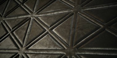 Koyu zeytin kadife bir yüzeyin yakın görüntüsü çarpıcı üçgen örtülü bir tasarım içeriyor. Bu lüks tekstil modern iç tasarım ve döşeme projeleri için dokulu ve sofistike bir görünüm sunuyor..