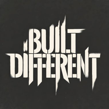 Çarpıcı bir tipografik tasarım, desenli sprey boya efektli keskin açısal yazı tipi ile inşa edilmiş farklı bir tabir içeriyor. Bu kenar mahsulü yazı, dayanıklılığı ve bireyselliği cesur bir kentsel estetik ile aktarır..