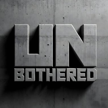 Minimalist bir 3D beton metin sanatı eseri. İçinde 