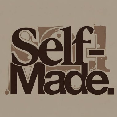 Kendi Yapımı kelimelerini içeren zarif bir tipografik tasarım koyu kahverengi bir renk şeması. Bu grafik sanatı bağımsızlığı, başarıyı ve modern iç mekanlar ve yaratıcı projeler için motivasyon mesajını vurguluyor..