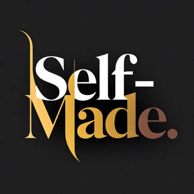 Siyah bir arkaplanda altın ve kahverengi tonlarda motivasyon amaçlı yazılmış zarif bir grafik. Bağımsızlığı, başarıyı ve kararlılık ve sıkı çalışma yoluyla kendi yolunuzu inşa etme gücünü teşvik etmek..
