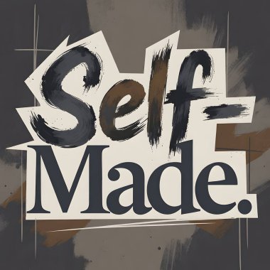 Cesur tipografi, soyut dokulu bir arkaplan karşısında kendini oluşturmuş. Bu motivasyon sanatı tasarımı özgüvenin gücünü ve azim ve sıkı çalışma yoluyla başarıya giden yolu inşa etme yolculuğunu kutlar..