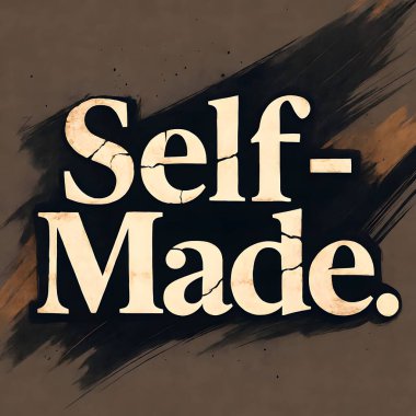 Sıkıntılı, dokulu harflerle ve kırsal fırça darbeleriyle kendi kendini yetiştirmiş ifadesini içeren motive edici bir tipografi. Bu sanatsal tasarım, dayanıklılık, sıkı çalışma ve kişisel başarı ve bağımsızlığın gururunu çağrıştırıyor..