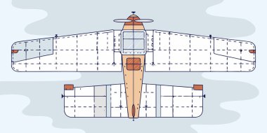 Antika bir çift kanatlı uçağın retro stili. Görünür yapısal detaylar ve yumuşak bulutlu bir arkaplan üzerine kurulmuş sessiz bir renk paleti. Havacılık meraklıları ve nostaljik tasarım projeleri için mükemmel..