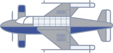 Yukardan aşağıya bakan klasik bir pervane uçağını gösteren temiz bir düz tasarım çizimi. Seyahat grafikleri ve havacılık simgeleri için ideal.