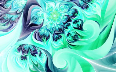 Soyut fraktal desenler ve şekiller. Dinamik akışkan doğal formlar. Çiçekler ve spiraller. Gizemli psikedelik rahatlama kalıbı. 