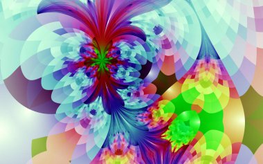 Soyut fraktal desenler ve şekiller. Dinamik akışkan doğal formlar. Çiçekler ve spiraller. Gizemli psikedelik rahatlama kalıbı. 