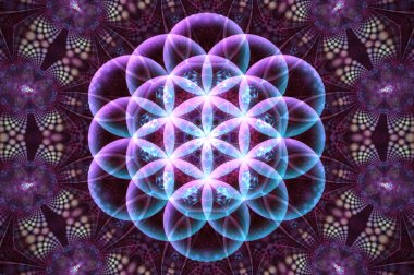 Güzel mandala. Soyut fraktal desenler ve şekiller. Sonsuz evren. Gizemli psikedelik rahatlama kalıbı. Kutsal geometri. Hippi tarzında parlak renkler.
