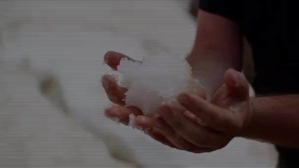 Snow in a hand mountain snow in a man hand — Stock Video