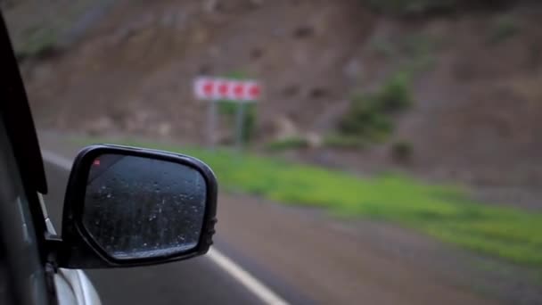 Car mirror mountains road — Stock Video