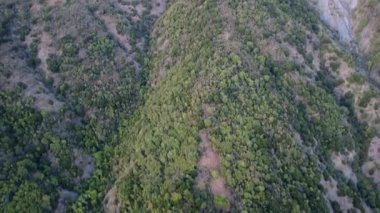 Yoğun Akdeniz bitkileriyle dolu derin bir ormanlık vadiye devasa bir kayalık düşüyor. Dağların tepesinden geçen toprak bir yol, Yunanistan 'ın Avrupa içinde yer alan bu vahşi bölgede ufukta görünen çıplak tepelerin çarpıcı manzarasını sunuyor..