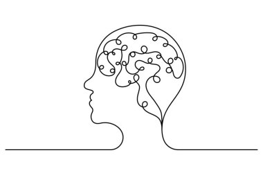 Human brain one line drawing continuous vector isolated on white minimalist style.