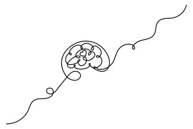 Human brain continuous one line drawing of isolated outline vector minimalist style.