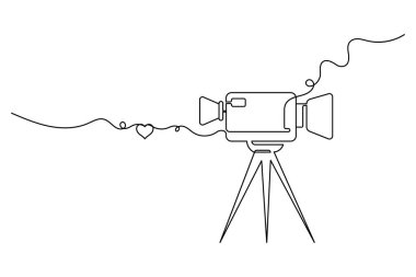  Video camera Continuous one line drawing of outline vector illustration.