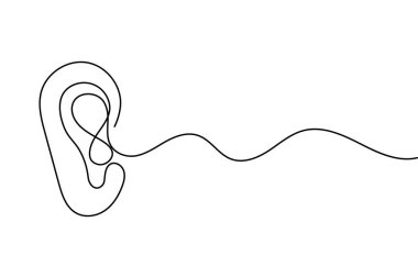 İnsan kulağı, ana hatlı vektör illüstrasyonunun sürekli bir çizimi