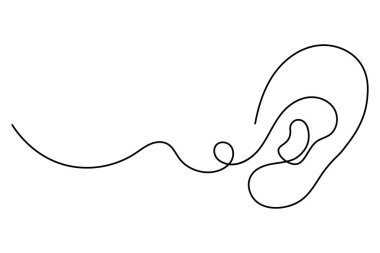 İnsan kulağı, ana hatlı vektör illüstrasyonunun sürekli bir çizimi
