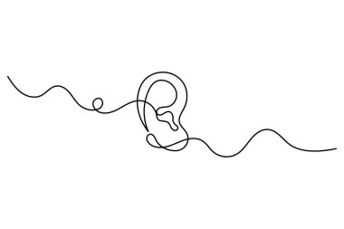 İnsan kulağı, ana hatlı vektör illüstrasyonunun sürekli bir çizimi