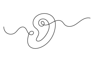 İnsan kulağı, ana hatlı vektör illüstrasyonunun sürekli bir çizimi