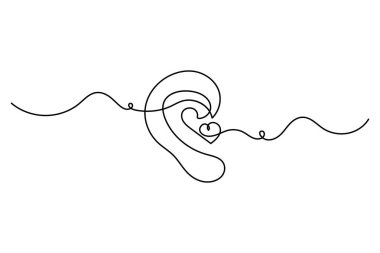 İnsan kulağı, basit asgari ana hatlı vektör illüstrasyonunun sürekli tek satır sanatı