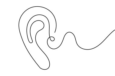 İnsan kulağı, basit asgari ana hatlı vektör illüstrasyonunun sürekli tek satır sanatı