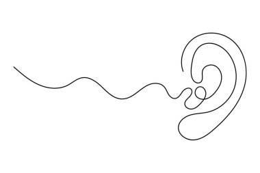İnsan kulağı, basit asgari ana hatlı vektör illüstrasyonunun sürekli tek satır sanatı