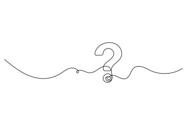Soru işareti sürekli beyaz minimalist tarzda izole edilmiş bir çizgi çiziyor.