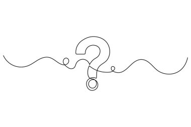 Soru işareti sürekli beyaz minimalist tarzda izole edilmiş bir çizgi çiziyor.