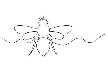Continuous line drawing of a queen bee with a crown