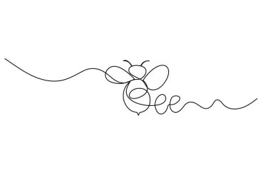 Continuous line drawing bee spelling word bee in flight