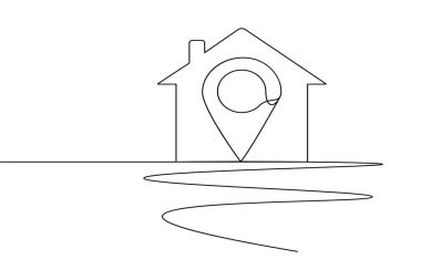 Harita işaretleyicili minimalist ev bir satır sanat gayrimenkul navigasyon simgesi