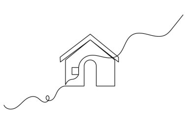Beyaz arka planda minimalist ev çizgisi olan ev sürekli çizimi