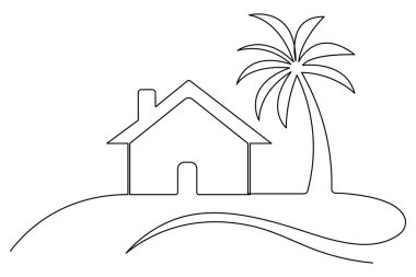 Palmiye ağacı olan bir adada sürekli çizilen küçük bir ev.