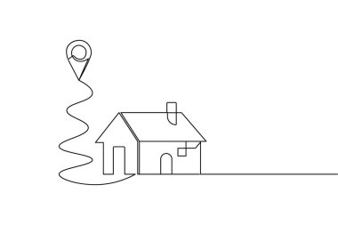 Konum broşlu ev emlak navigasyon konsepti için sürekli tek satır çizim stili
