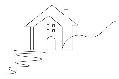 Emlak ve ipotek konsepti için dalgalı yolu olan sürekli çizgiler çiziyor.