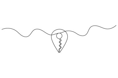 Dalgalı bir yatay çizgi vektörü üzerinde oturan bir konum iğnesinin sürekli tek çizgi çizimi