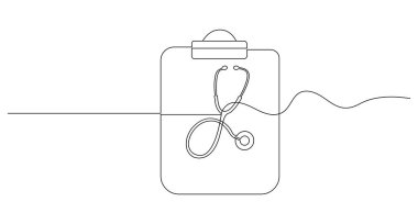 Stetoskop dekoratif sürekli çizgi basit sağlık hizmeti tasarımı çiziyor