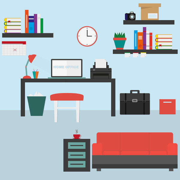 Home workplace flat vector design.