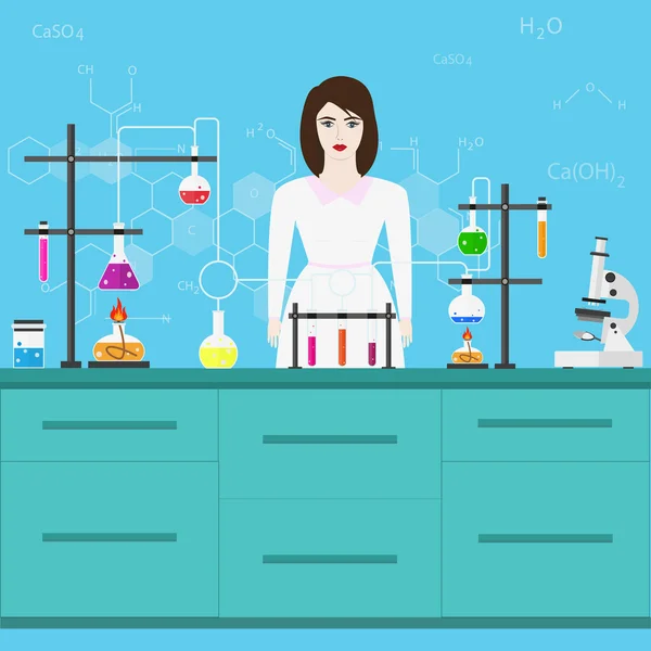 Kemister forskare utrustning. Laboratorieassistent. — Stock vektor