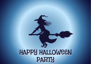 Mutlu Cadılar Bayramı ev mavi arka plan, vektör çizim korkutucu. Cadılar Bayramı partisi.