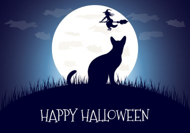 Mutlu Cadılar Bayramı ev mavi arka plan, vektör çizim korkutucu. Cadılar Bayramı partisi.