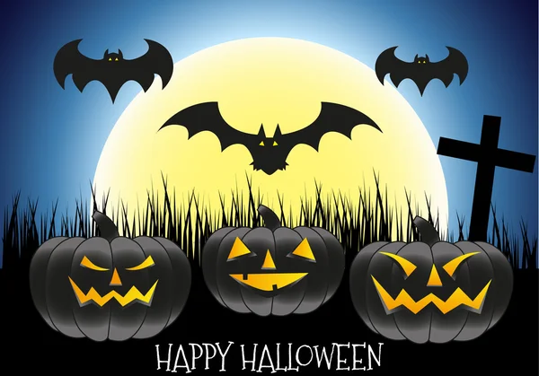 Fröhliche Halloween-Haus beängstigend auf blauem Hintergrund, Vektorillustration. Halloween-Party. — Stockvektor