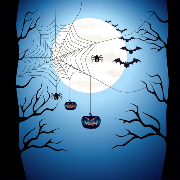 Fröhliches Halloween-Poster beängstigend auf blauem Hintergrund — Stockvektor