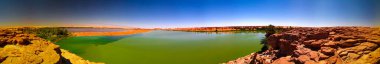 Katam 'a 360 derece Hava Panoramik Manzara Ounianga Kebir Gölleri Baramar gölü grubu, Ennedi, Chad