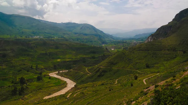 Vista Panorámica Aérea Cañón Del Colca Desde Mirador Antahuilque Chivay — Foto de Stock