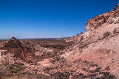 Yayla Ustyurt Panorama görünümüne Aral Gölü kenarında Duana cape Karakalpakstan, Özbekistan'dan