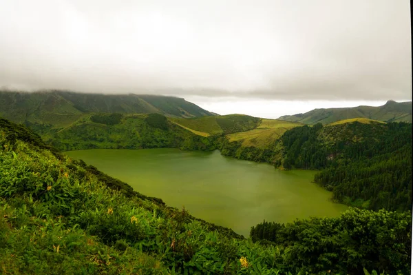 Vista Panoramica Sul Lago Caldeira Funda Sull Isola Flores Alle — Foto Stock