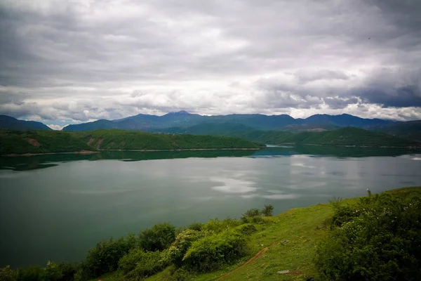 Luchtfoto Panoramisch Uitzicht Lake Debar Noord Macedonië — Stockfoto