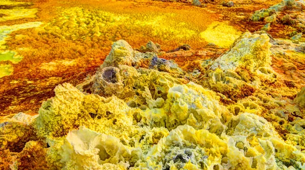 Sót Struktúra Közelről Dallol Vulkáni Kráter Danakil Depresszió Messziről Etiópia — Stock Fotó